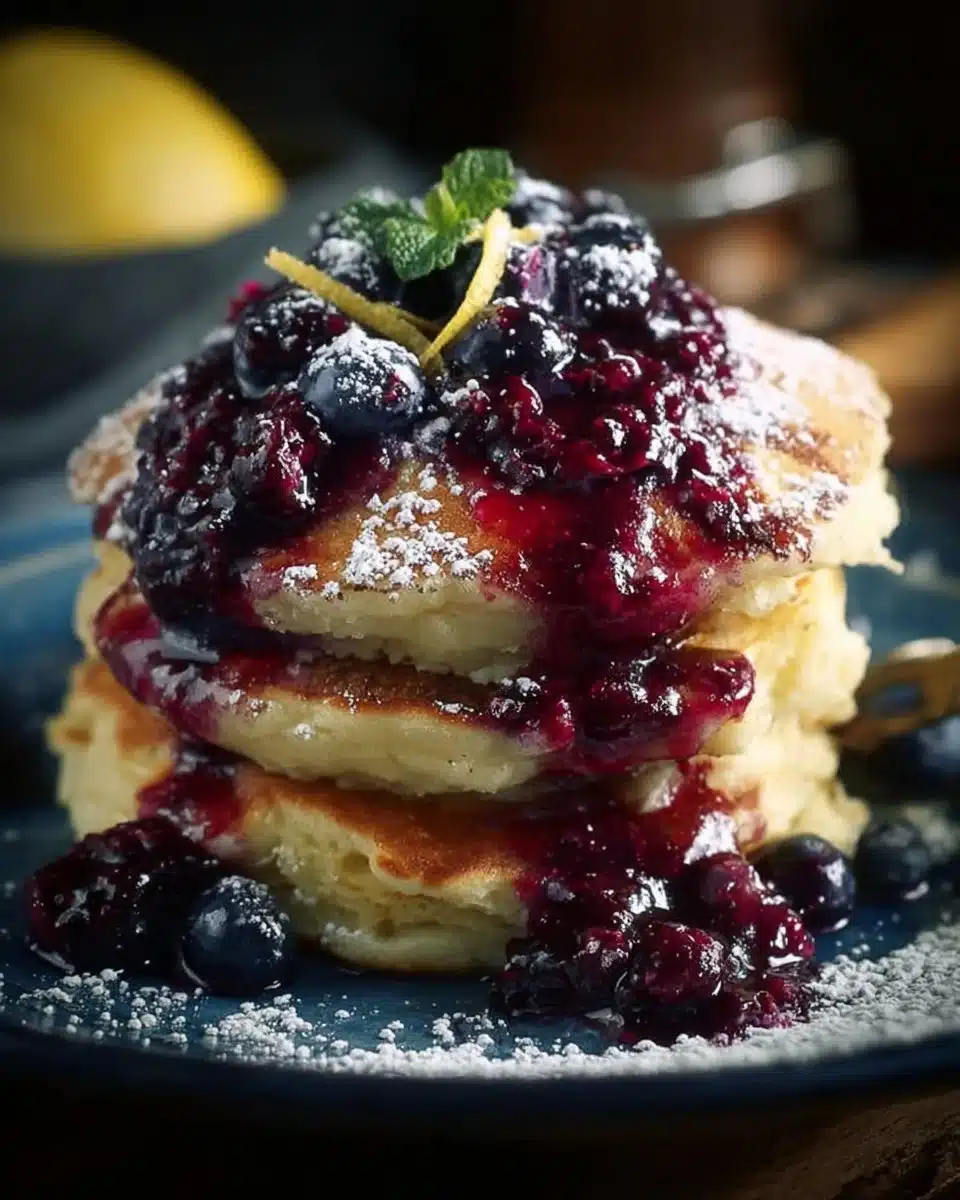 Lemon Ricotta Pancakes with Blueberry Sauce