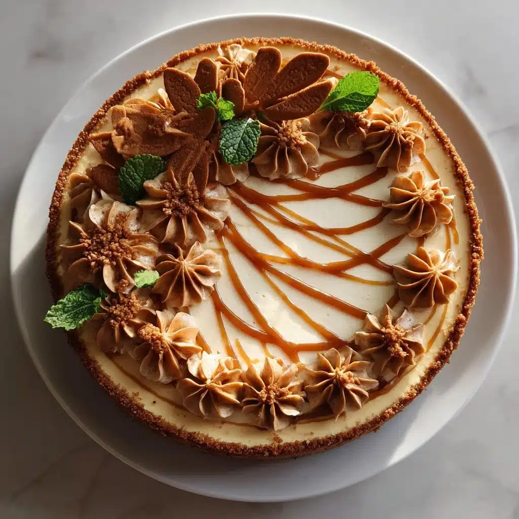 Delicious Lotus Biscoff Cheesecake topped with crushed Biscoff cookies