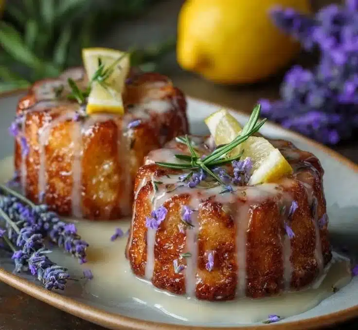 Mini lemon cakes with lavender glaze, a delicious dessert option