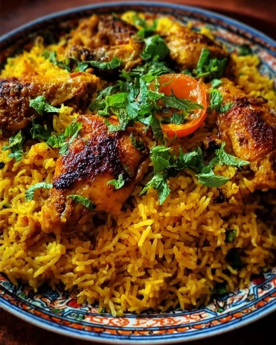Delicious Moroccan Chicken served with flavorful rice and spices