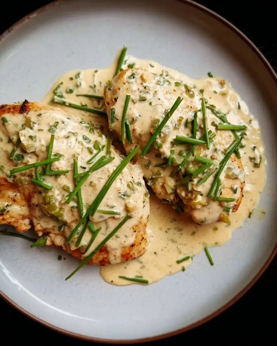 One-pan chicken dish with creamy chive sauce