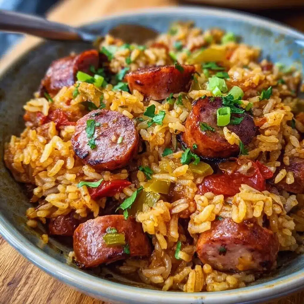 One Pot Smoked Sausage and Rice dish served in a bowl