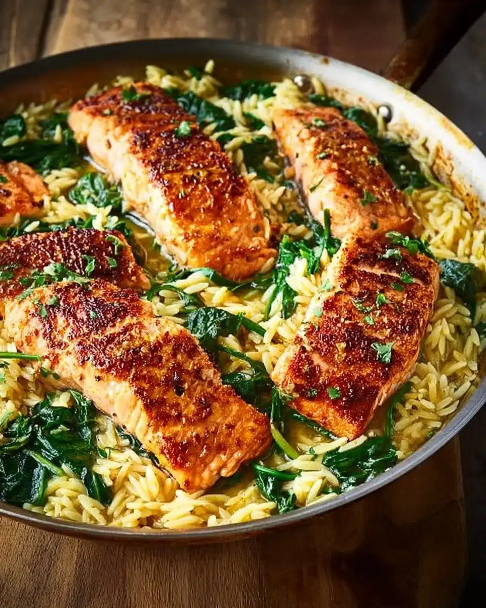 One Skillet Salmon with Lemon Orzo