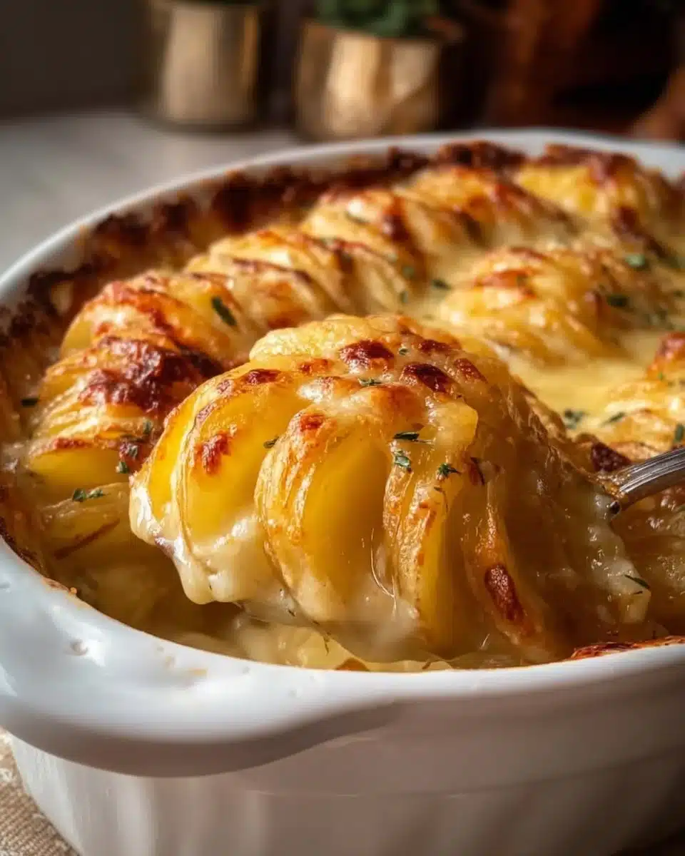 Delicious quick scalloped potatoes baked until golden and creamy