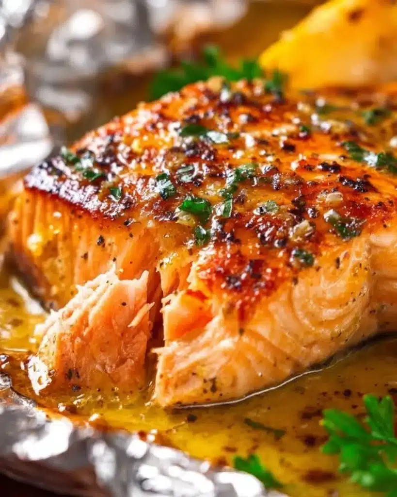 Delicious sheet pan lemon garlic butter salmon ready to serve