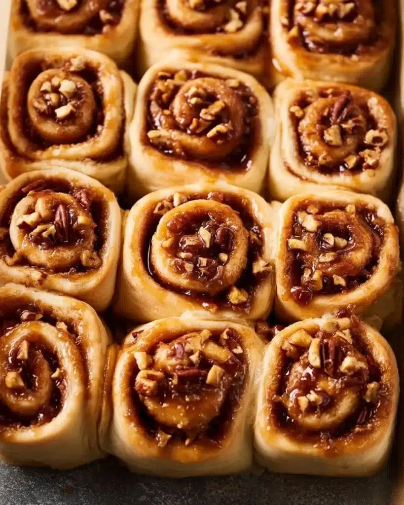 Freshly baked soft apple cinnamon rolls topped with icing.