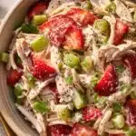 Strawberry Pecan Poppy Seed Chicken Salad served in a bowl