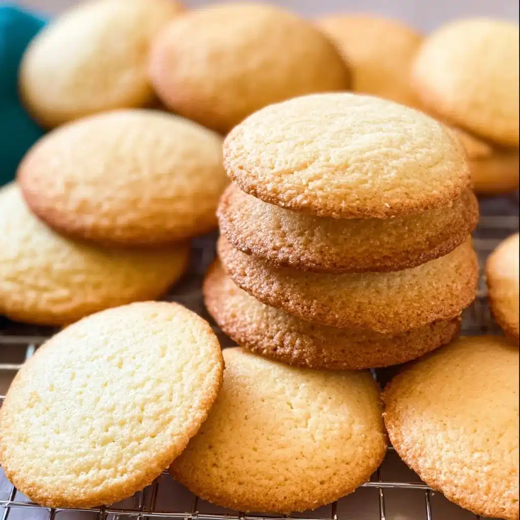 Homemade vanilla wafers stacked on a plate, perfect for snacks and desserts.