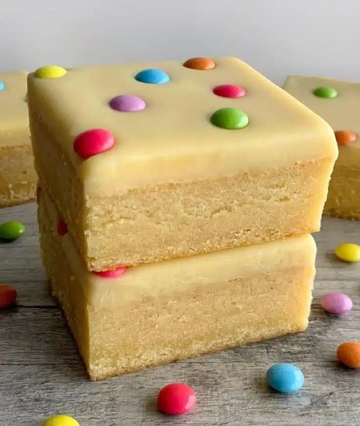 Delicious White Chocolate Cosmic Brownies drizzled with white chocolate.