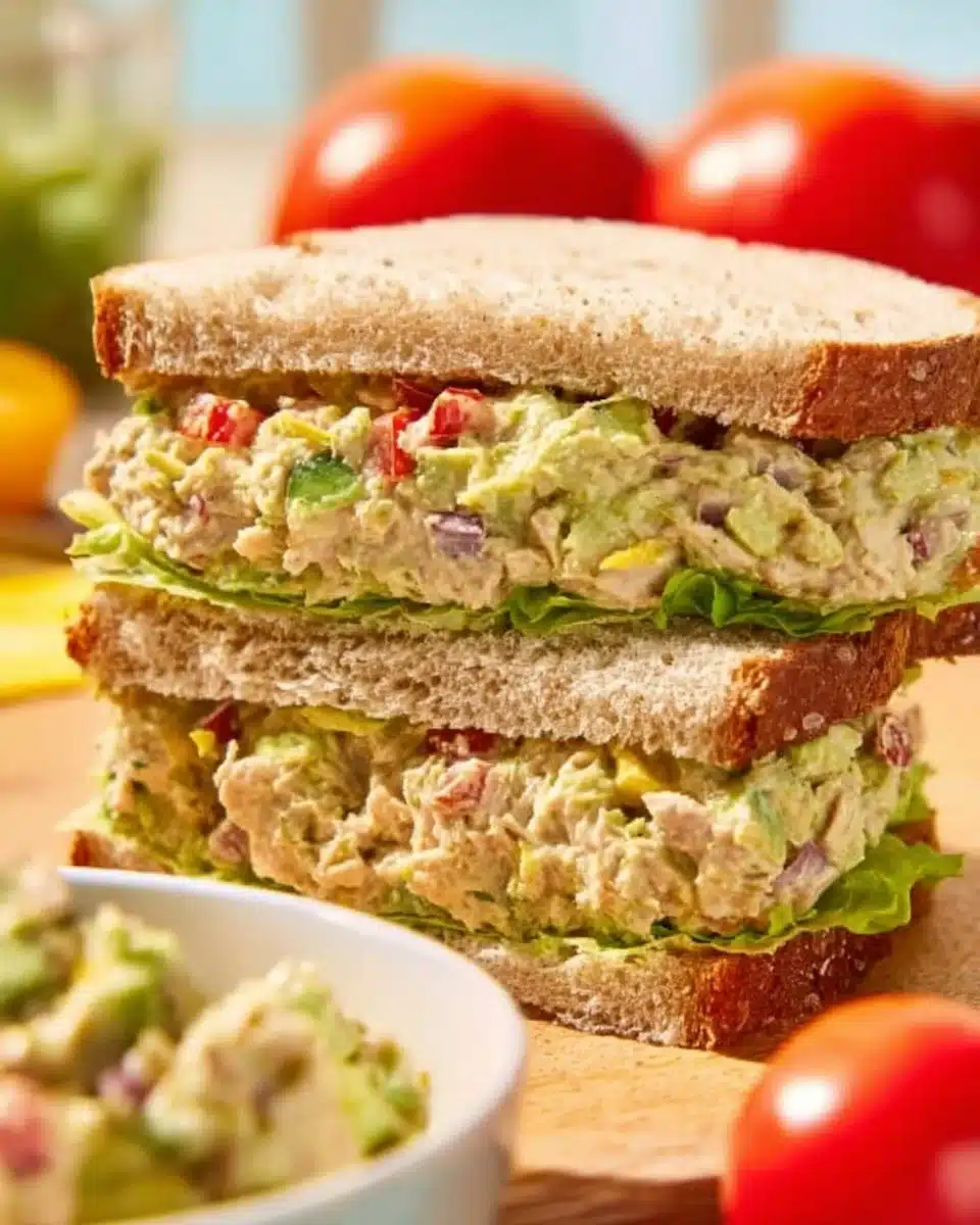 Fresh Avocado Tuna Salad with ingredients like avocado, tuna, and vegetables