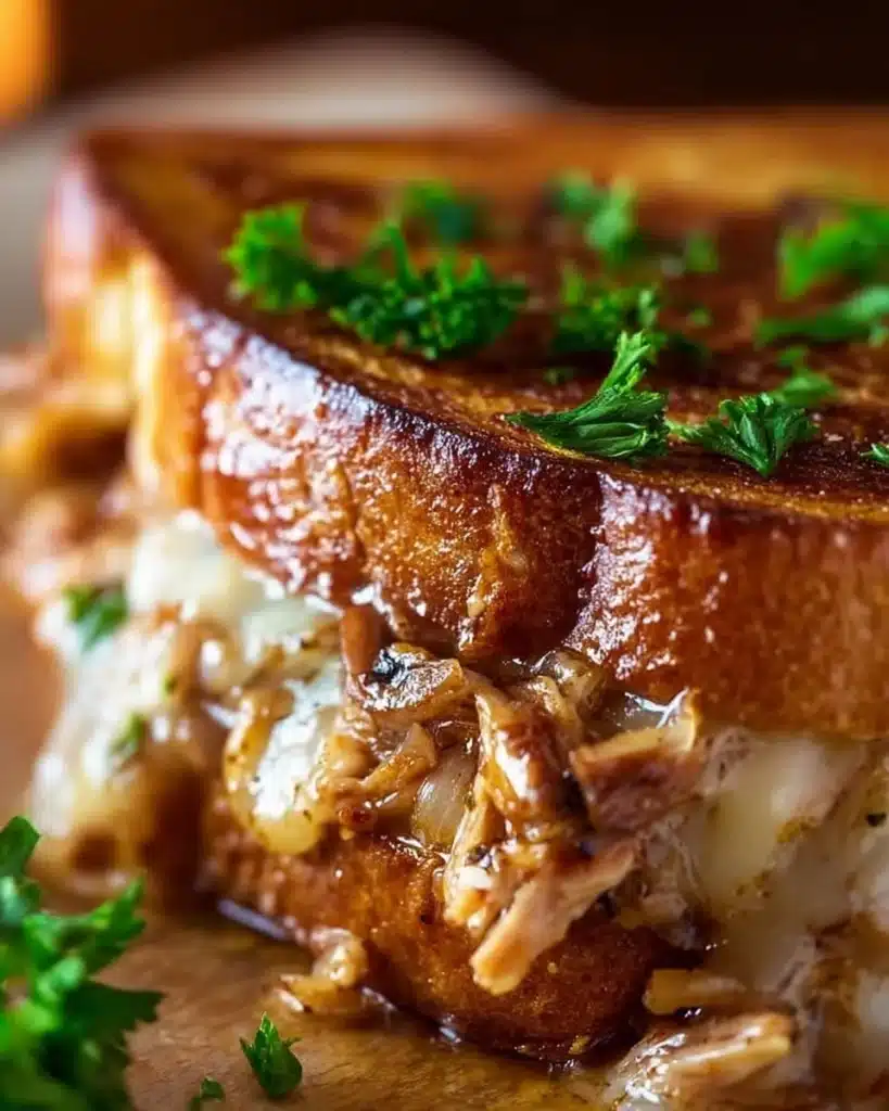 BBQ Chicken Grilled Cheese sandwich with melted cheese and grilled chicken