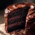 Delicious slice of the best chocolate cake topped with chocolate ganache.