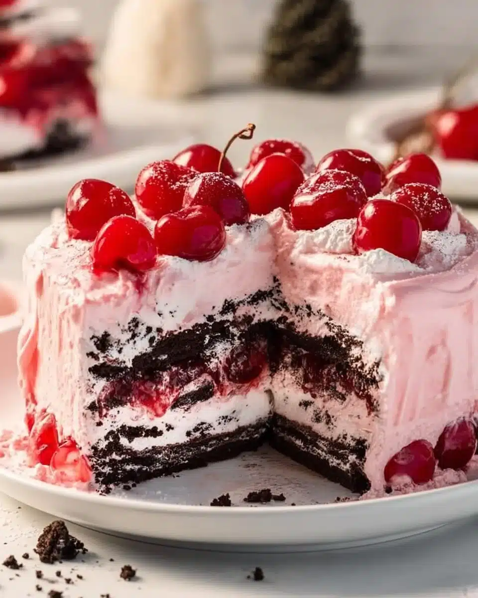 Delicious Black Forest Icebox Cake layered with cherries and chocolate