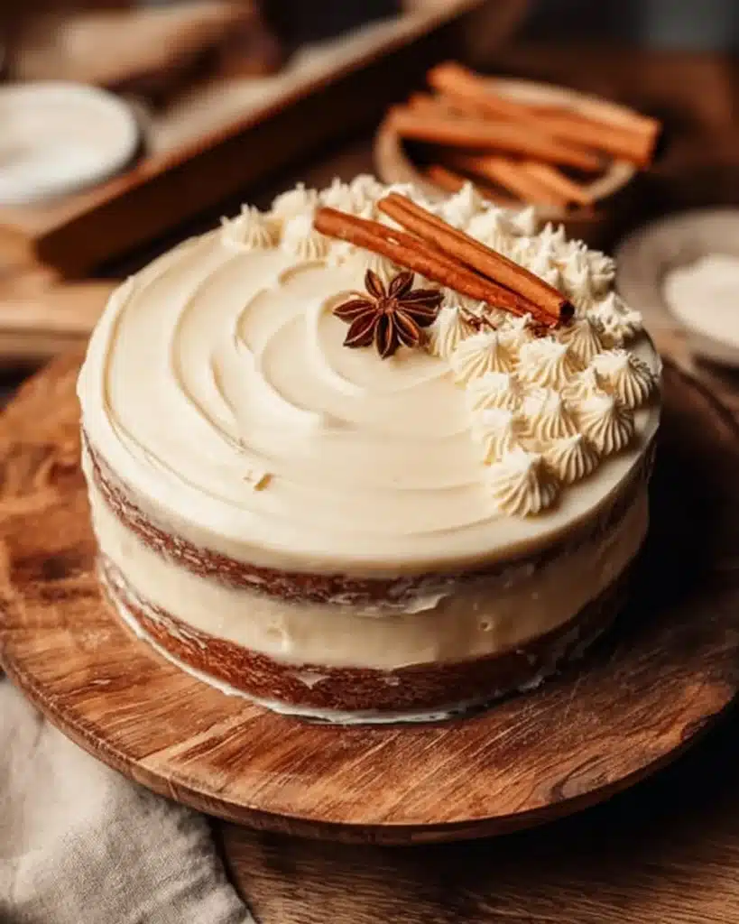 Delicious Brown Sugar Chai Cake topped with spices and frosting