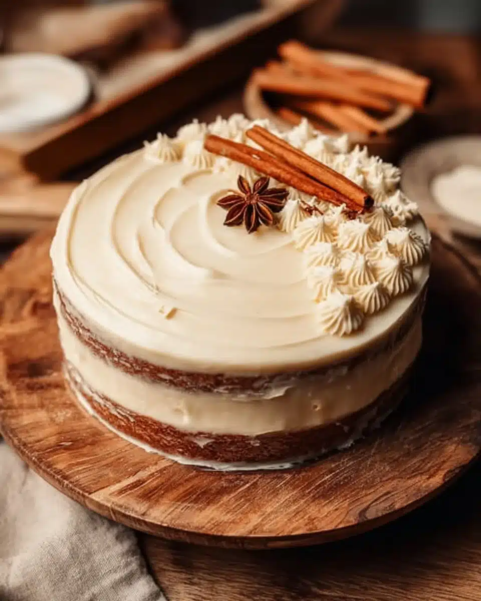 Delicious Brown Sugar Chai Cake topped with spices and frosting