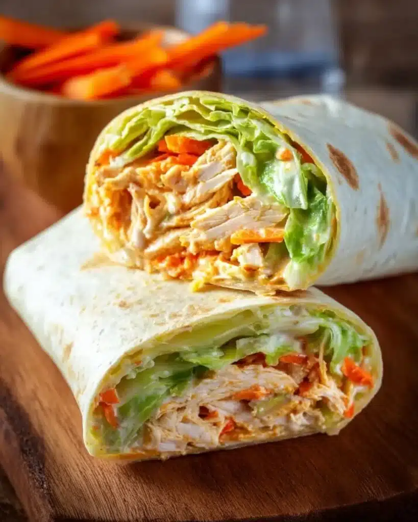 Delicious buffalo chicken wraps filled with spicy chicken and fresh vegetables