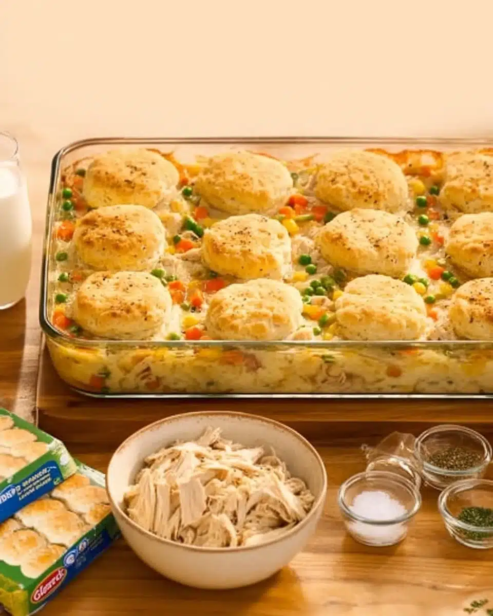 Delicious Chicken Pot Pie Casserole served in a rustic dish