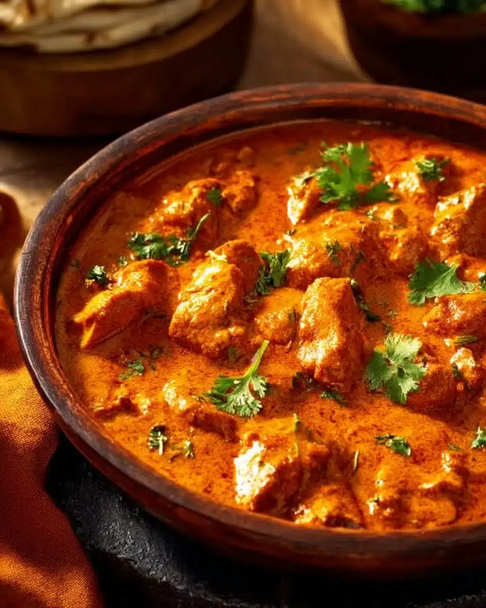 Delicious Chicken Tikka Masala served with rice and naan bread