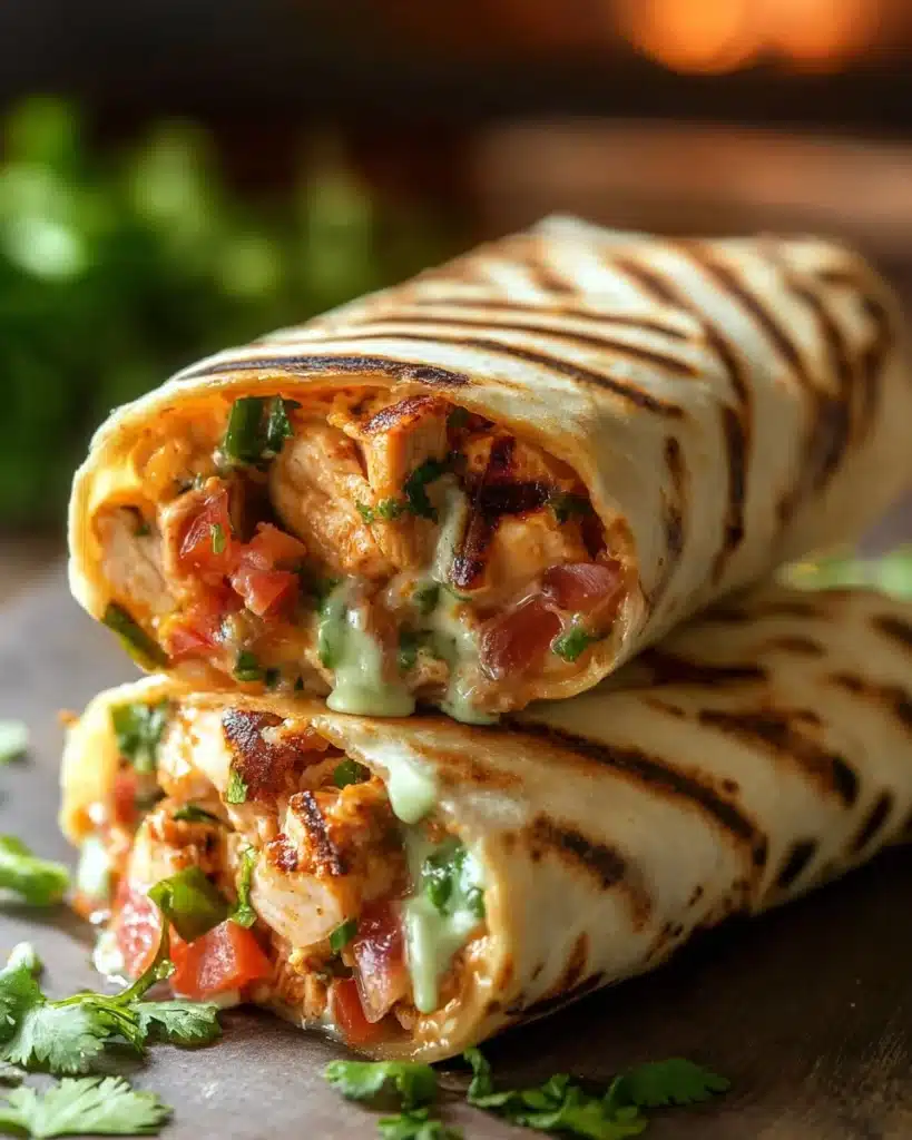 Chipotle Ranch Grilled Chicken Burrito topped with fresh ingredients