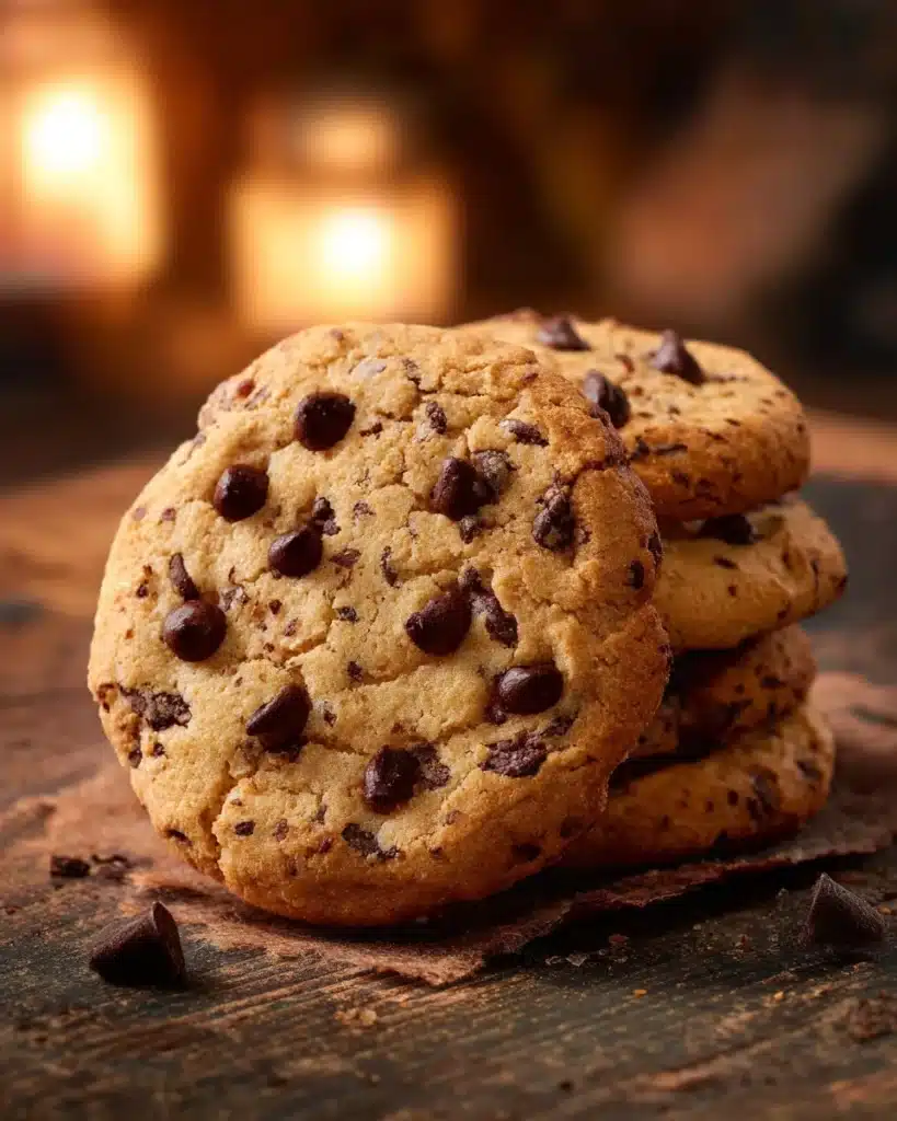 Batch of chocolate chip crispy cookies on a cooling rack