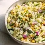 Cilantro lime pasta salad with fresh herbs and vibrant colors