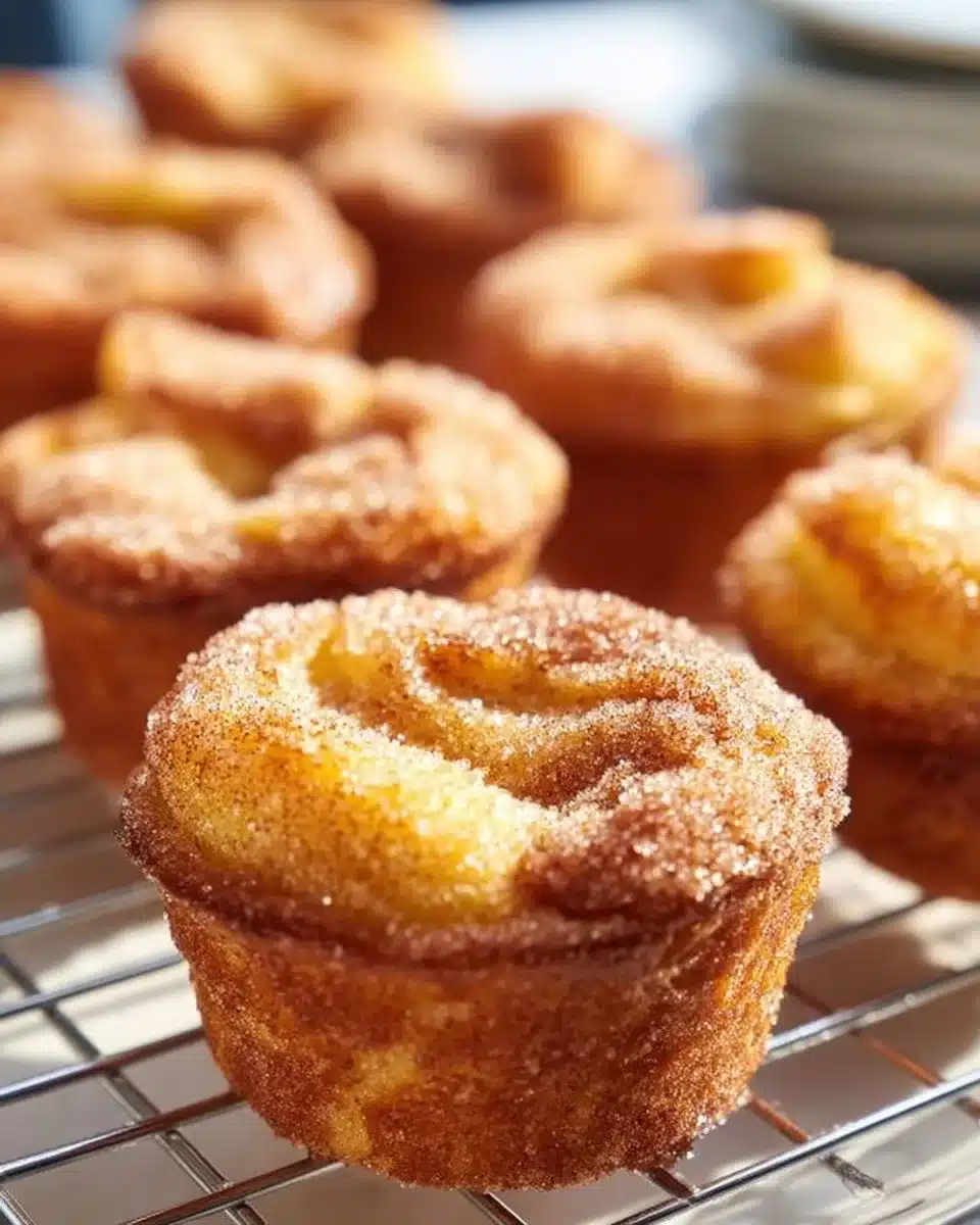 Cinnamon Sugar French Toast Muffins fresh out of the oven, garnished with sugar