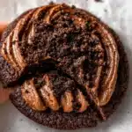 Delicious dirt cake cookie inspired by Crumbl's recipe, topped with chocolate and creamy layers.