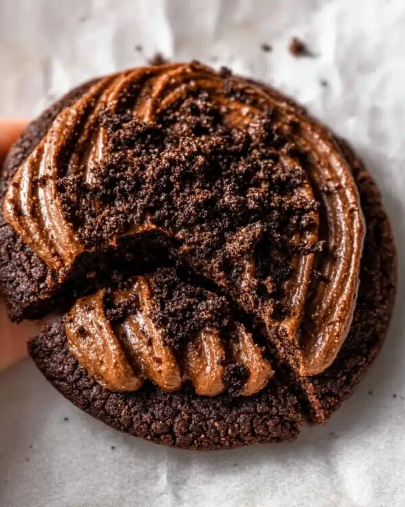 Delicious dirt cake cookie inspired by Crumbl's recipe, topped with chocolate and creamy layers.