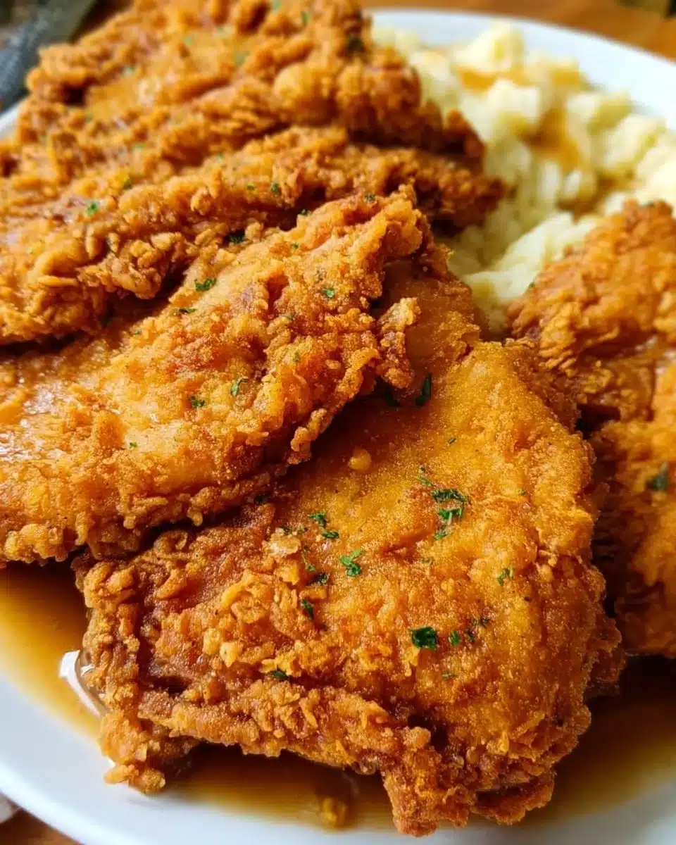 Delicious country fried chicken breast served with sides
