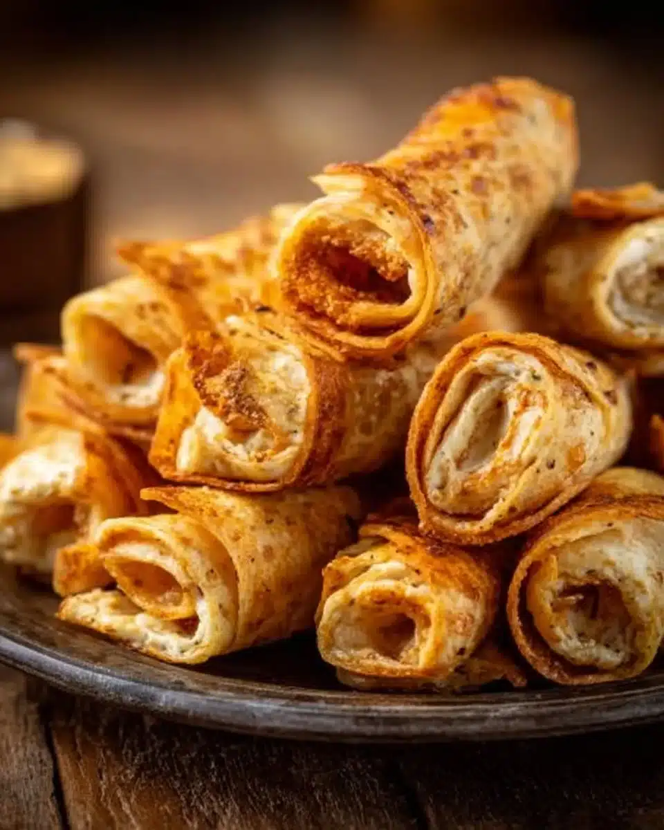 Cream cheese tortilla bites served on a platter for appetizers