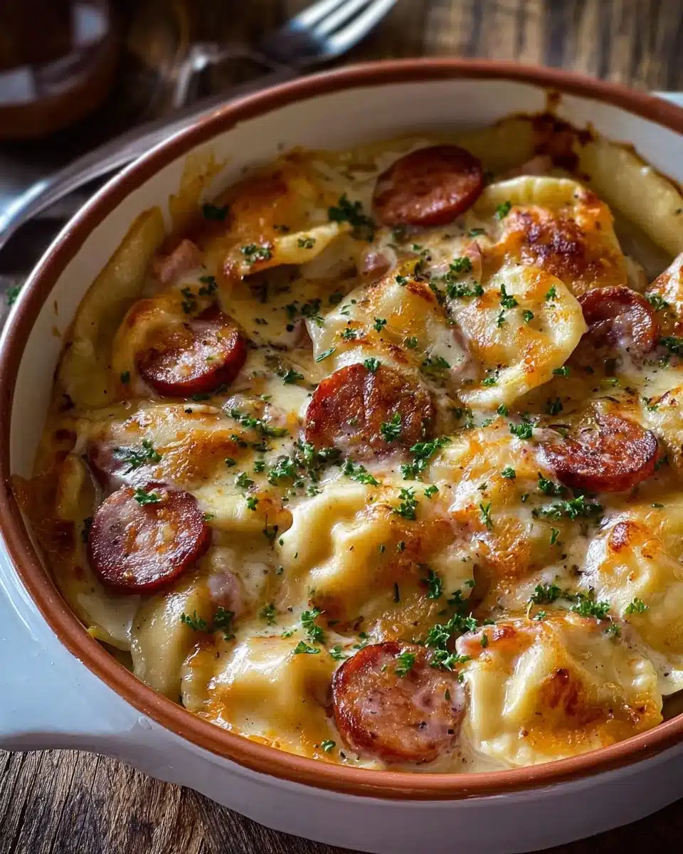 Crockpot Pierogi Casserole with Kielbasa