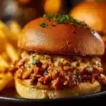 Plate of delicious Cajun Chicken Sloppy Joes with vibrant toppings