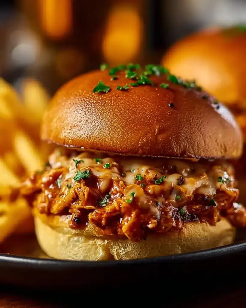 Plate of delicious Cajun Chicken Sloppy Joes with vibrant toppings