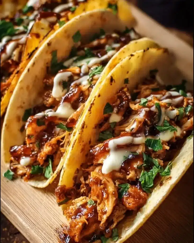 Garlic Butter Honey BBQ Chicken Tacos served with fresh toppings