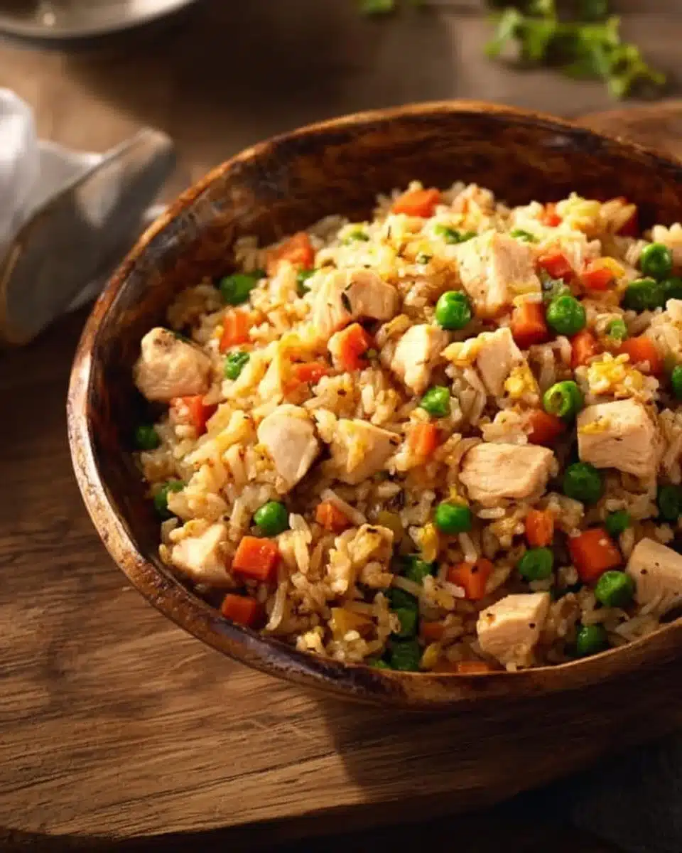 Delicious Hibachi Chicken Fried Rice served in a bowl with colorful vegetables.