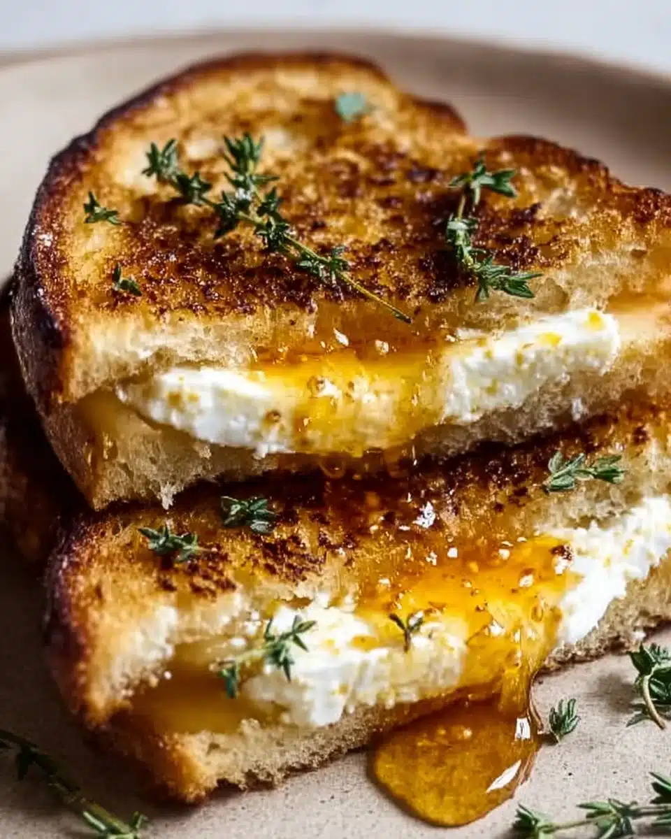 Delicious goat cheese grilled cheese sandwich drizzled with honey