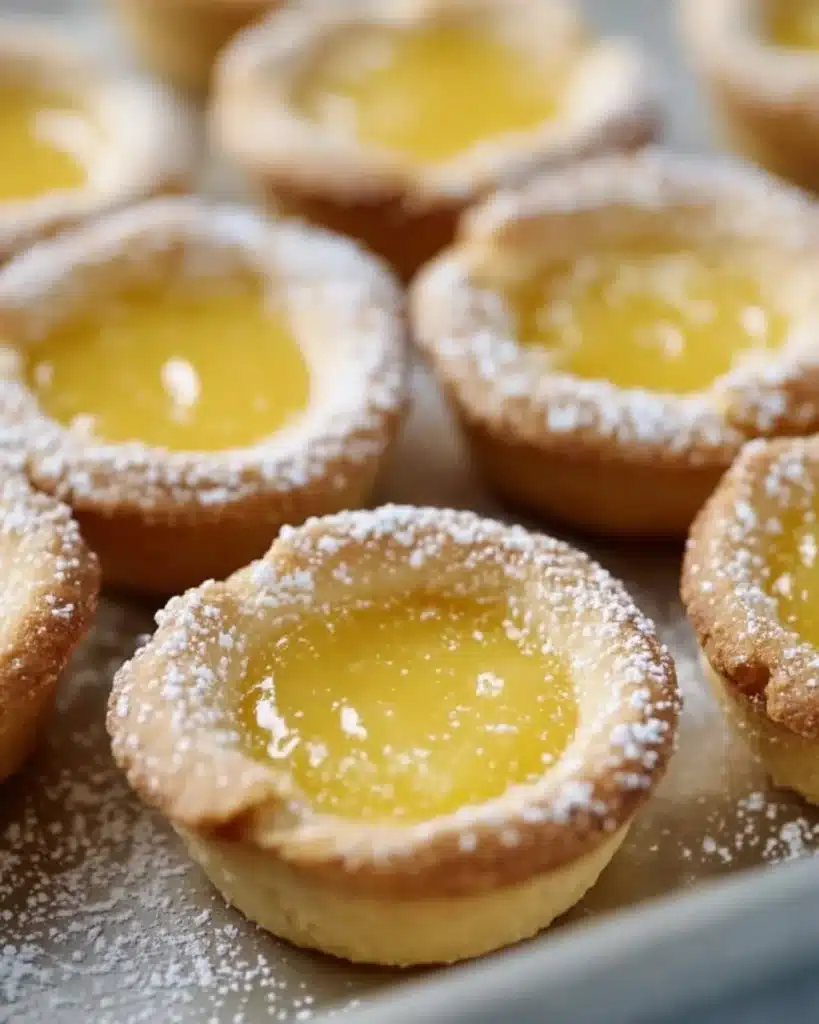 Lemon bar cookie cups topped with lemon zest in a baking dish