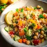 Delicious Lemon Quinoa Salad with chickpeas and fresh vegetables
