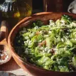 Delicious Maroulosalata Greek romaine salad with fresh vegetables
