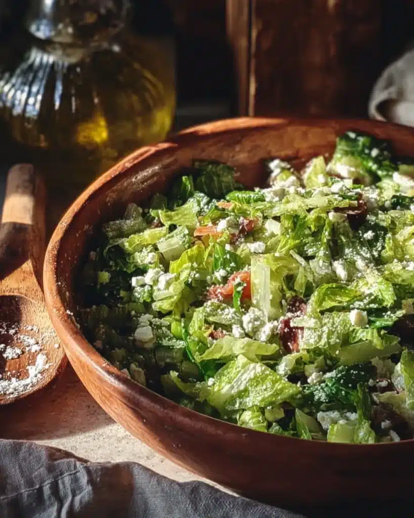 Delicious Maroulosalata Greek romaine salad with fresh vegetables