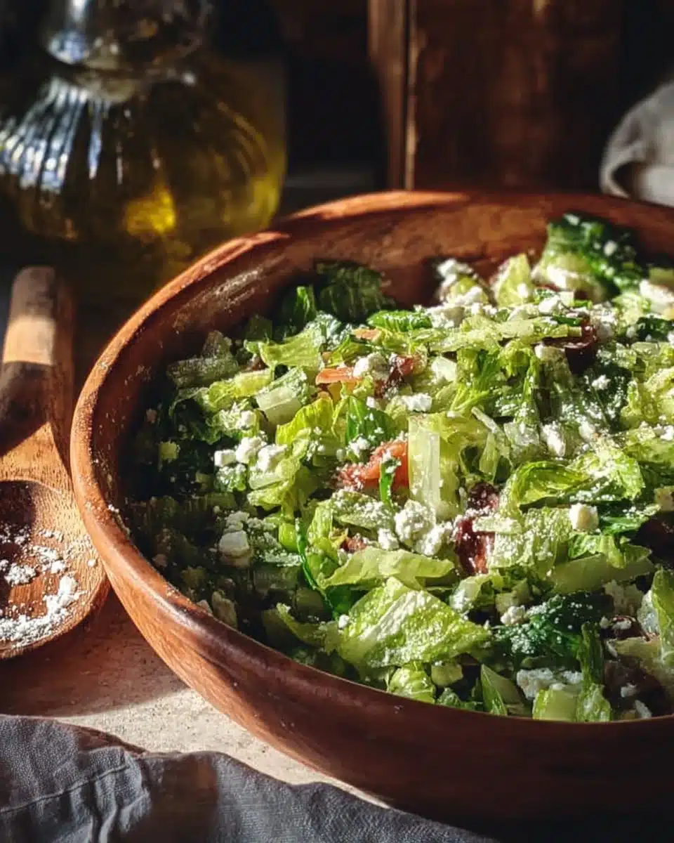 Delicious Maroulosalata Greek romaine salad with fresh vegetables