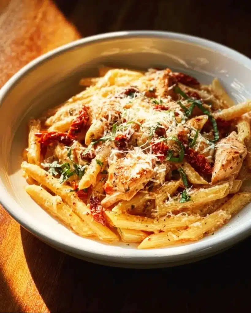 Delicious Marry Me Chicken Pasta garnished with herbs on a plate