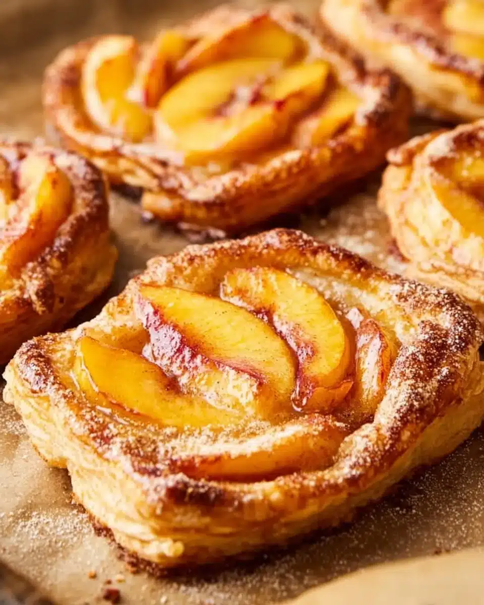 Mini peach and cream cheese tarts garnished with fresh peach slices