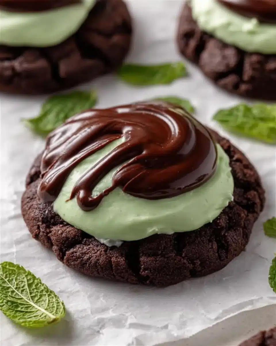 Delicious Crumbl-inspired mint brownie cookies on a plate.