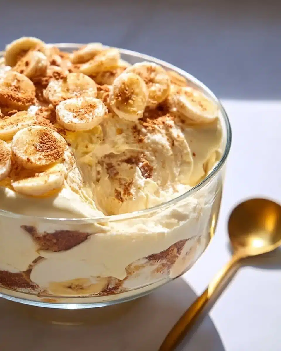Delicious homemade banana pudding topped with whipped cream and vanilla wafers
