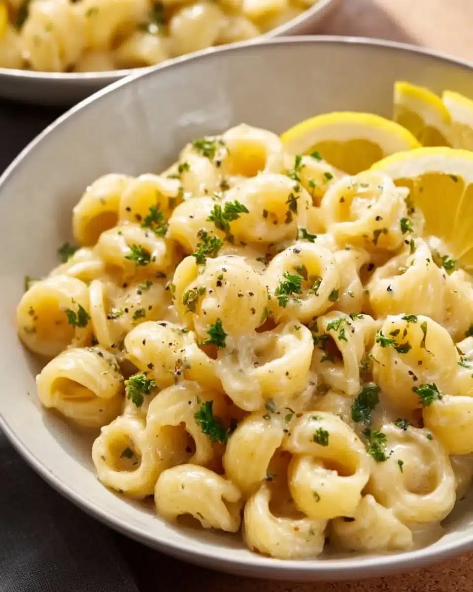 Delicious ONE POT Garlic Butter Pasta served in a bowl with parsley garnish