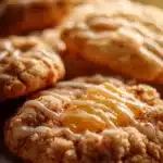 Fresh peach cobbler cookies on a cooling rack