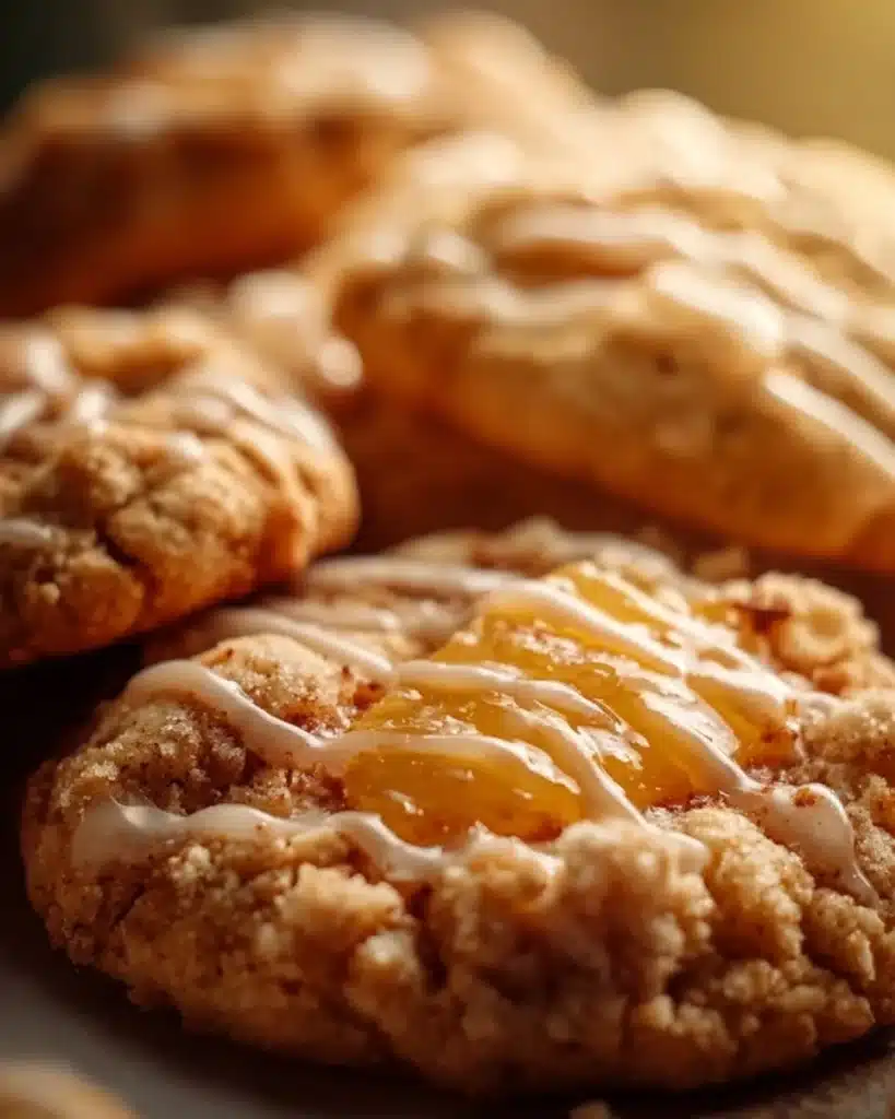 Fresh peach cobbler cookies on a cooling rack