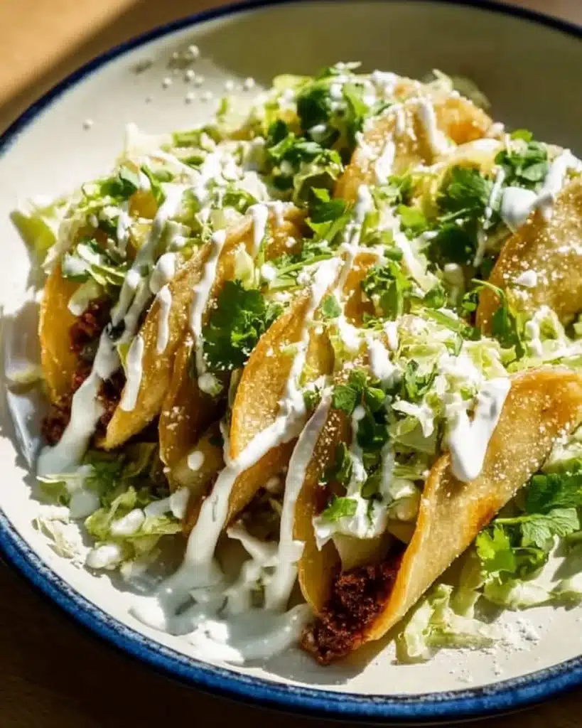 Delicious golden tacos ready to serve - quick and easy recipe.