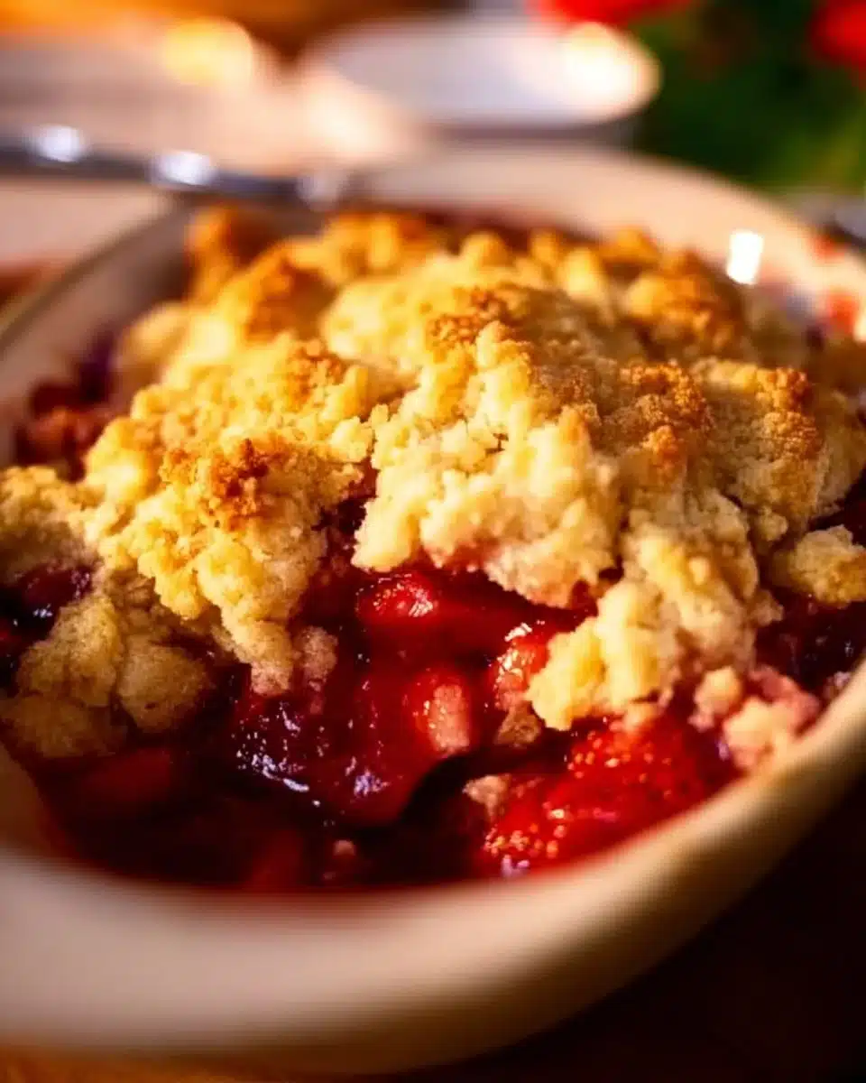 Delicious quick strawberry cobbler with fresh strawberries and a golden crust
